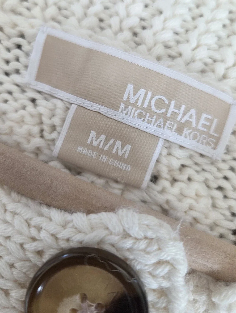 Michael Kors Wool Cable Knit Button Sweater Ivory Cardigan Boho Fall Chunky Knit